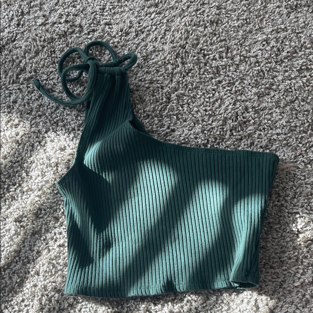 Aerie Emerald Green Ribbed One-Shoulder Crop